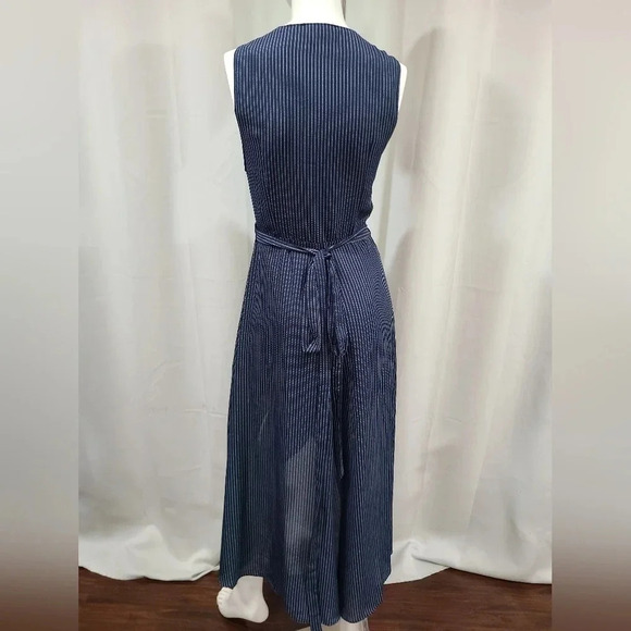 Lulus Fine Lines Navy Blue Striped   High-Low Wrap‎ Dress size S bridesmaid - Picture 4 of 11